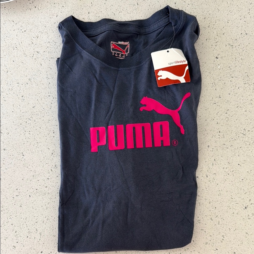 Puma Blue T-Shirt with Pink Logo